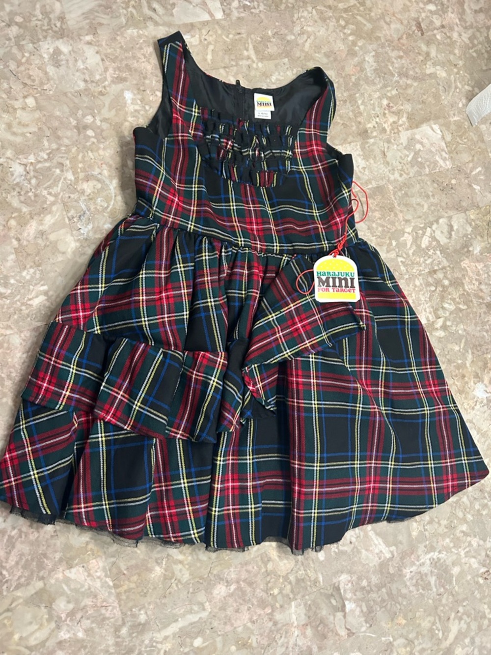 Harajuku Mini Plaid Ruffle-Front Girls' Party Dress in Red & Navy